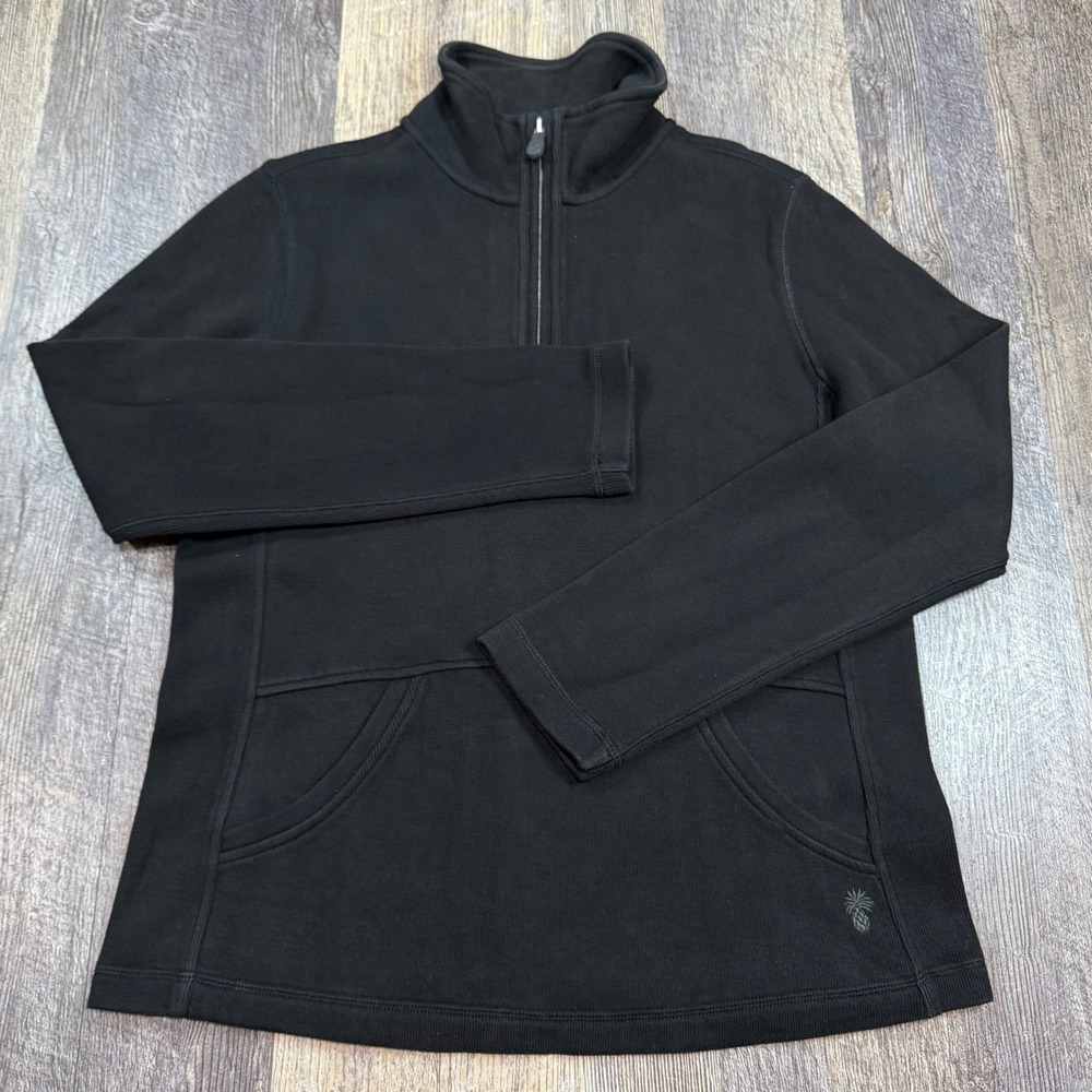 Tommy Bahama Womens Black Ribbed 1/4 Quarter Zip Pullover Sweatshirt Size Small